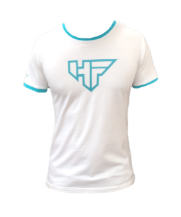 White and Teal T Shirt Front